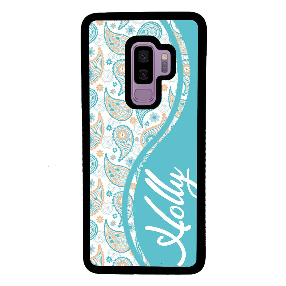 Teal Blue and Orange Paisley Personalized | Samsung Phone Case