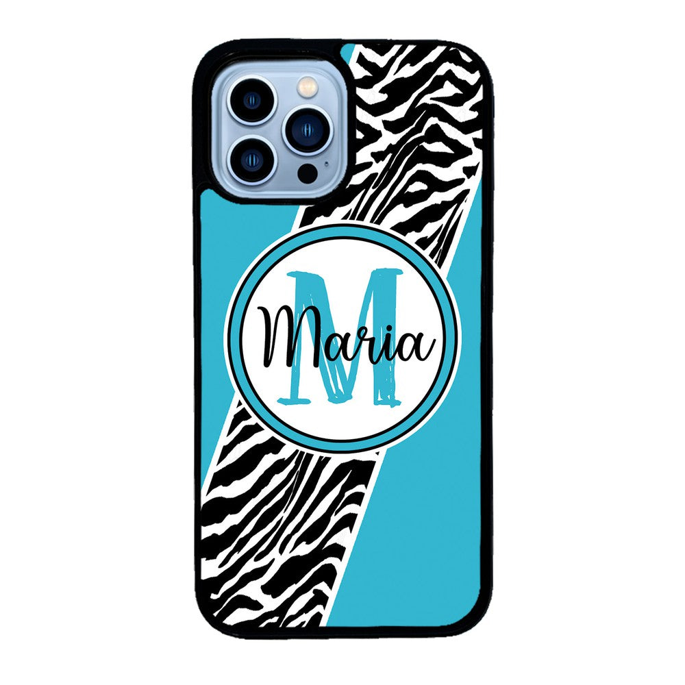 Zebra Skin Stripe Blue Teal Personalized | Apple iPhone Case