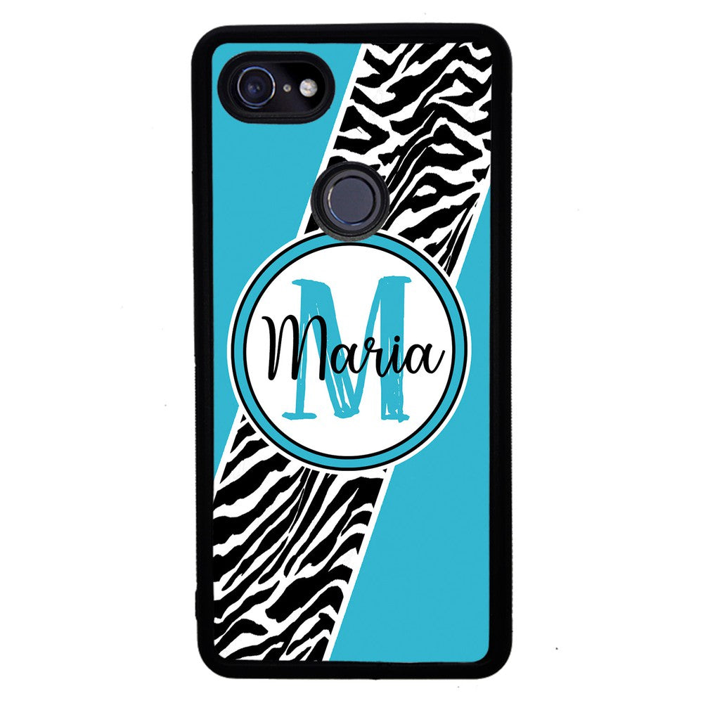 Zebra Skin Stripe Blue Teal Personalized | Google Phone Case