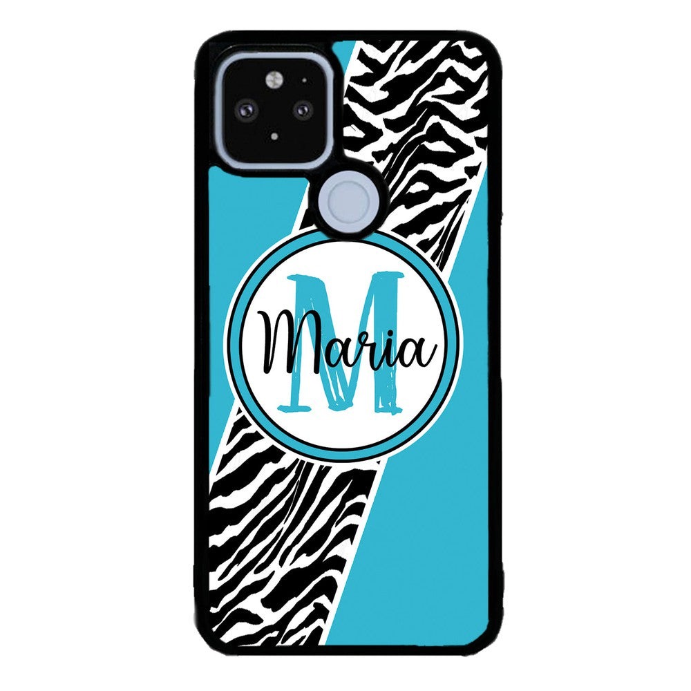 Zebra Skin Stripe Blue Teal Personalized | Google Phone Case