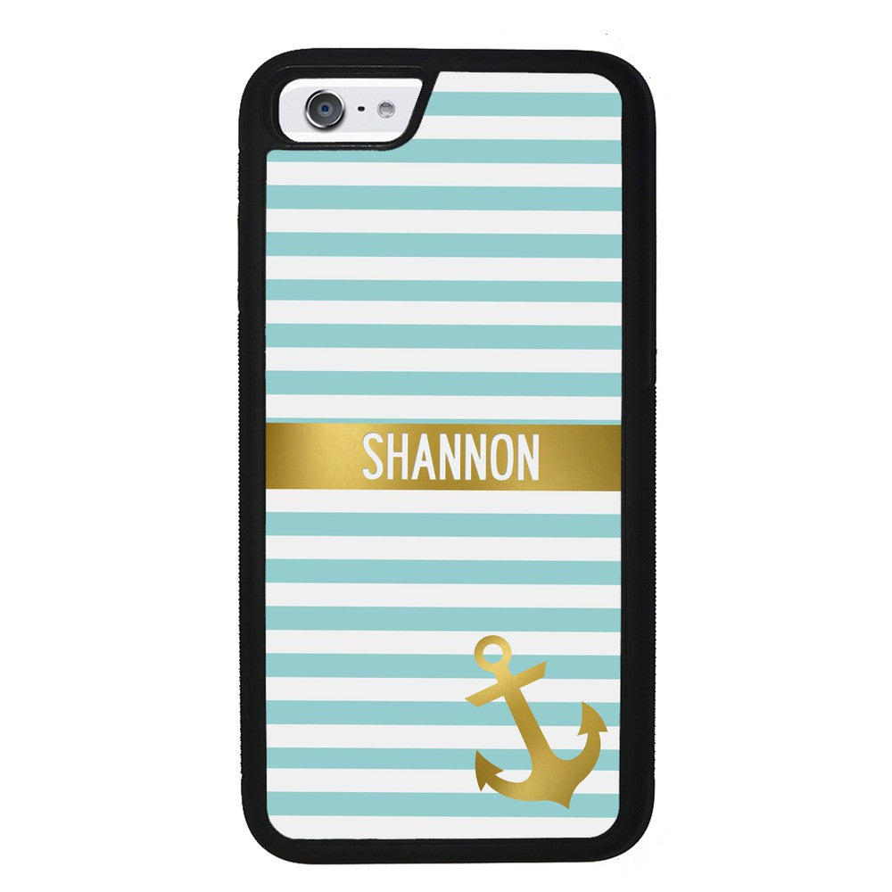 Teal White Bars Anchor Personalized | Apple iPhone Case