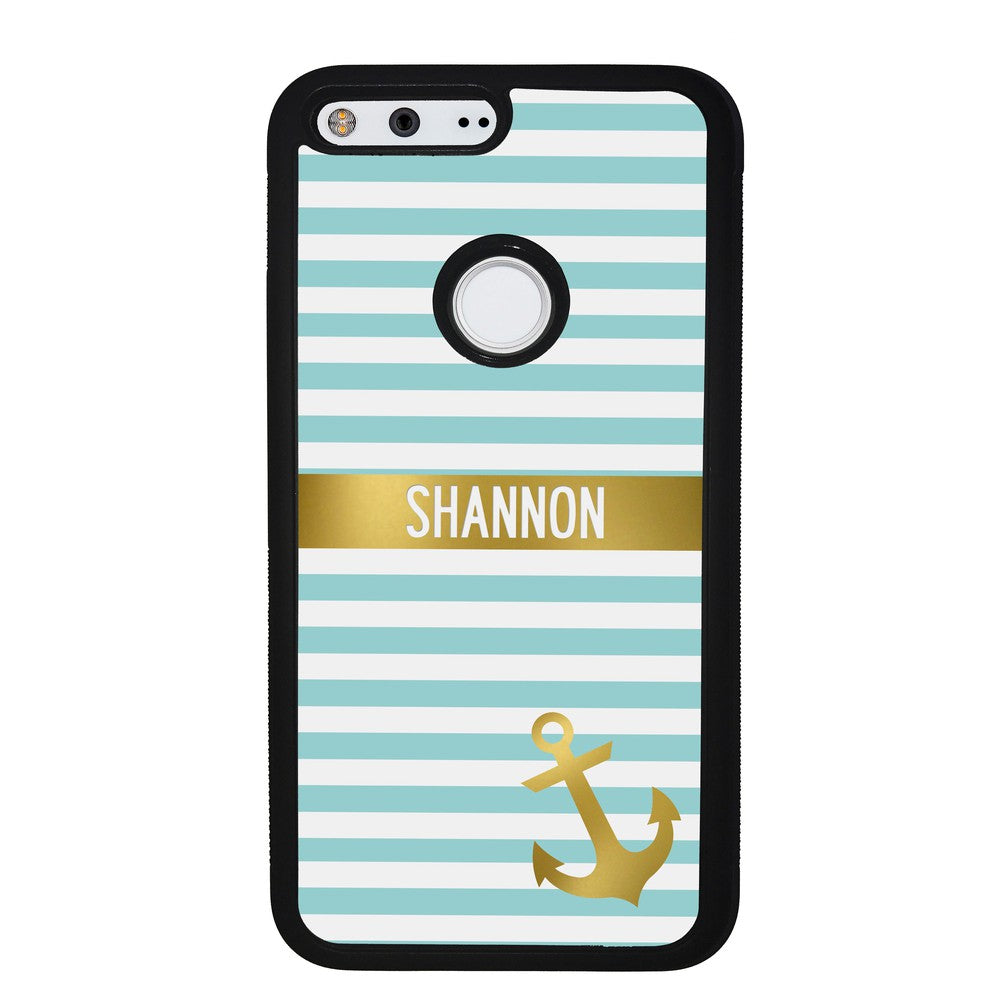 Teal White Bars Anchor Personalized | Google Phone Case