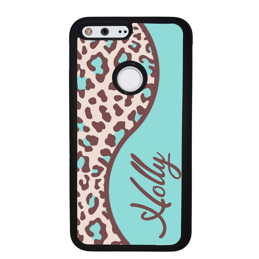 Teal and Brown Leopard Curvy Personalized | Google Phone Case