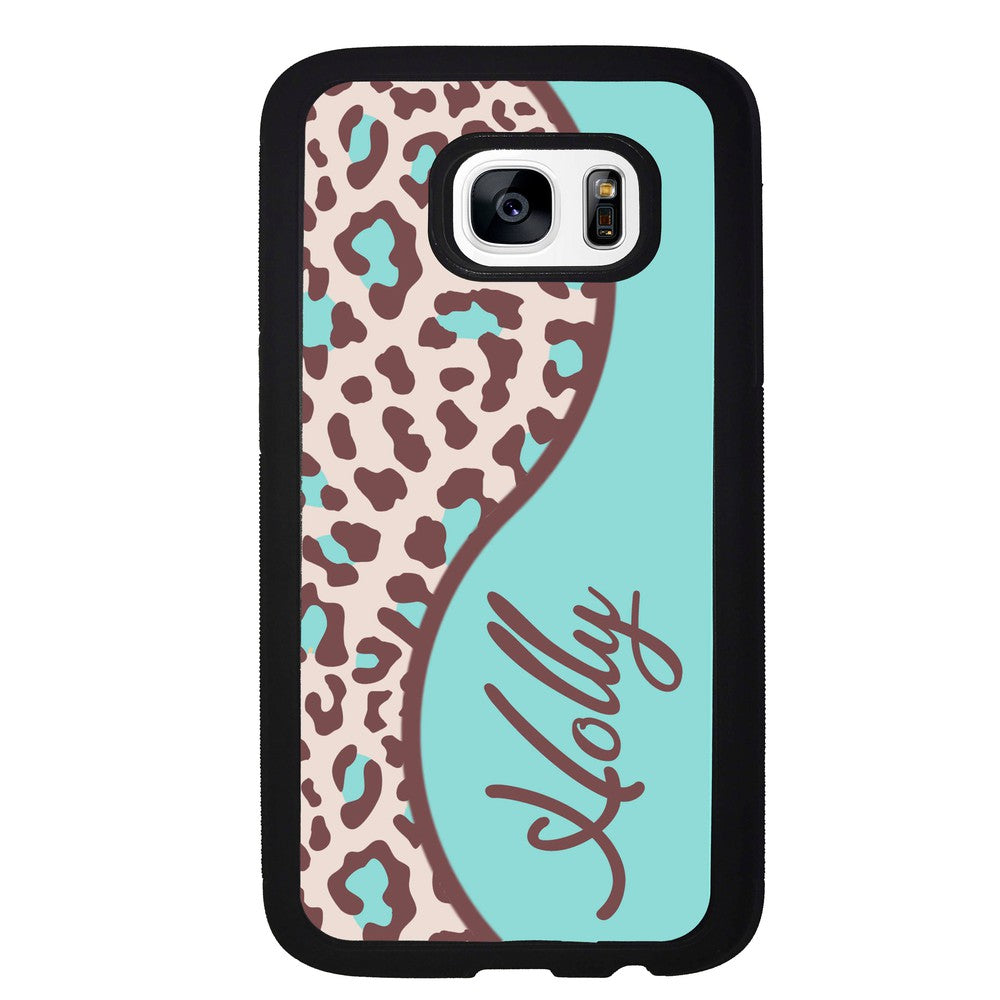 Teal and Brown Leopard Curvy Personalized | Samsung Phone Case