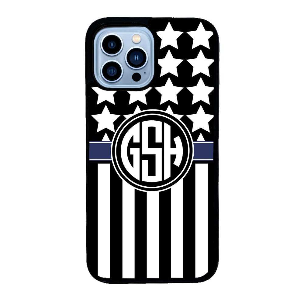 American Flag Cop Blue Line Circle Monogram | Apple iPhone Case
