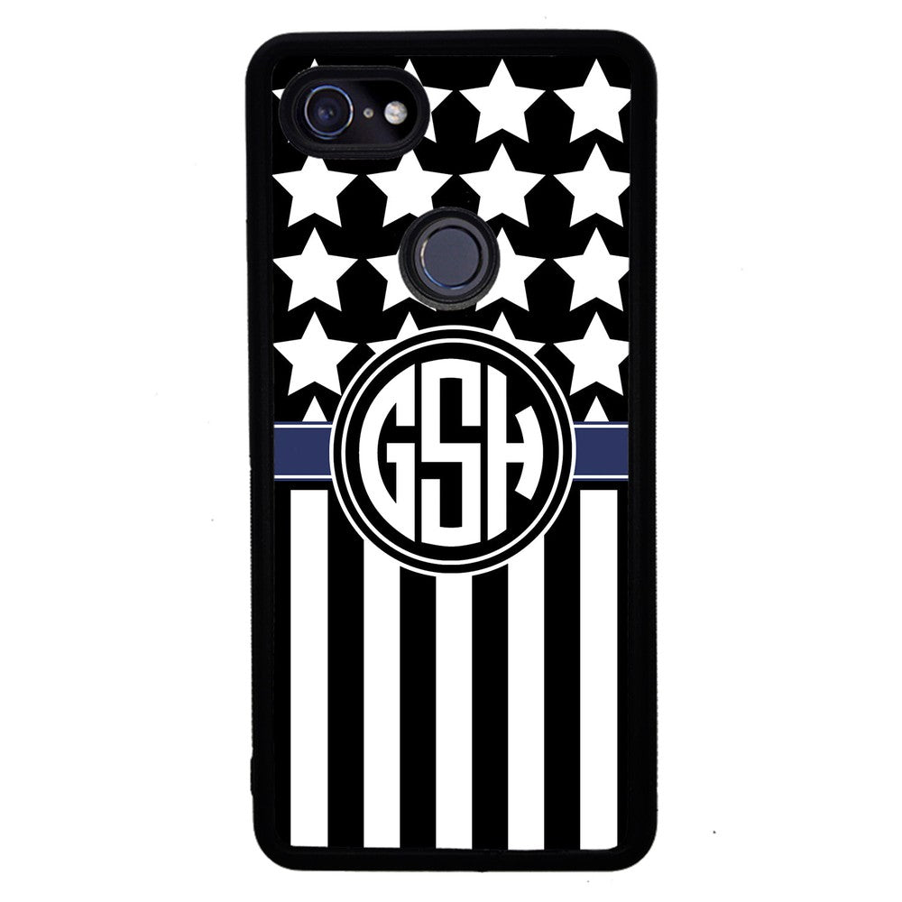 American Flag Cop Blue Line Circle Monogram | Google Phone Case
