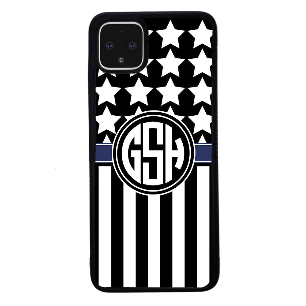 American Flag Cop Blue Line Circle Monogram | Google Phone Case
