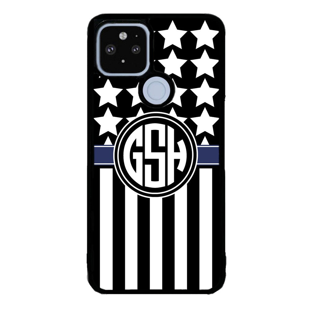 American Flag Cop Blue Line Circle Monogram | Google Phone Case
