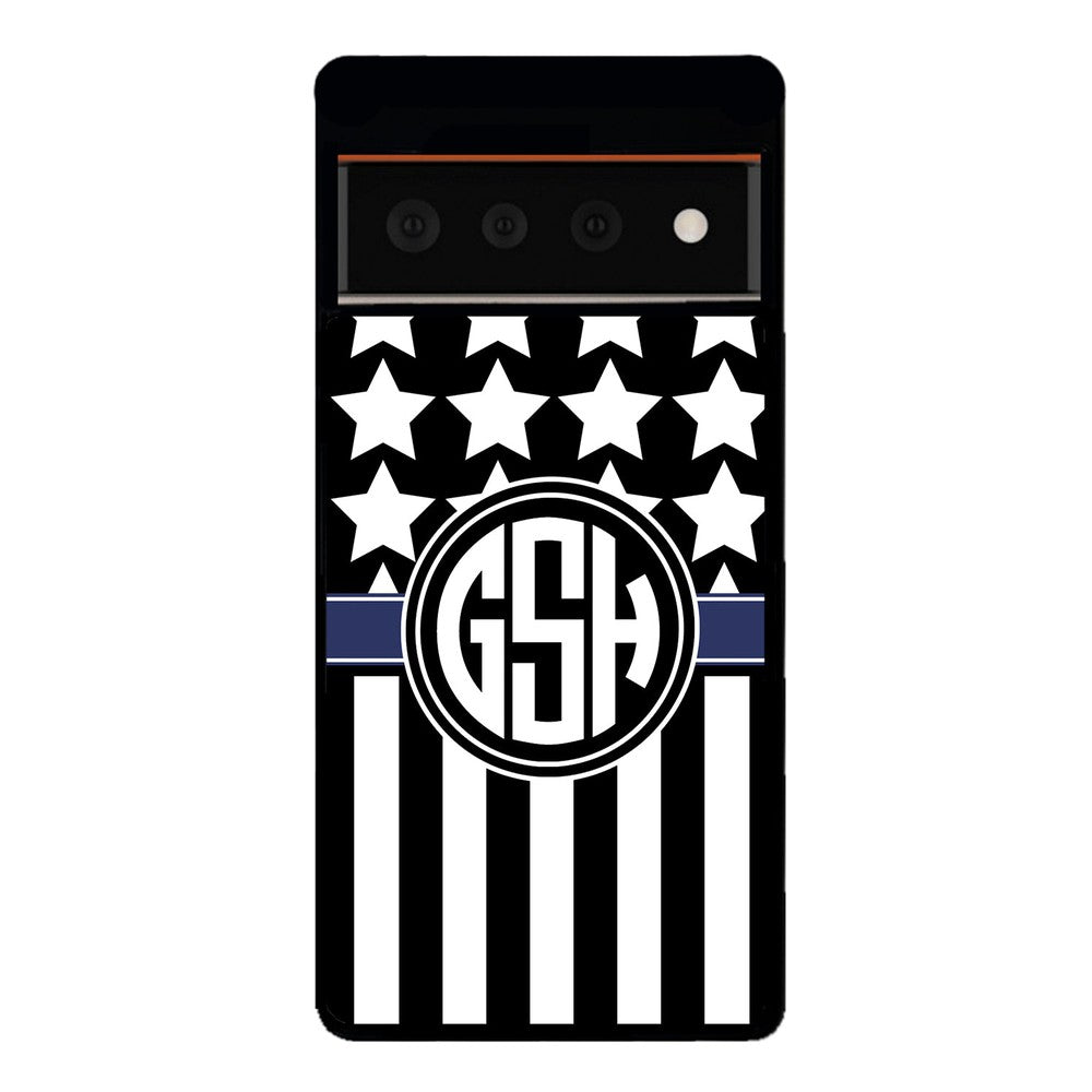 American Flag Cop Blue Line Circle Monogram | Google Phone Case
