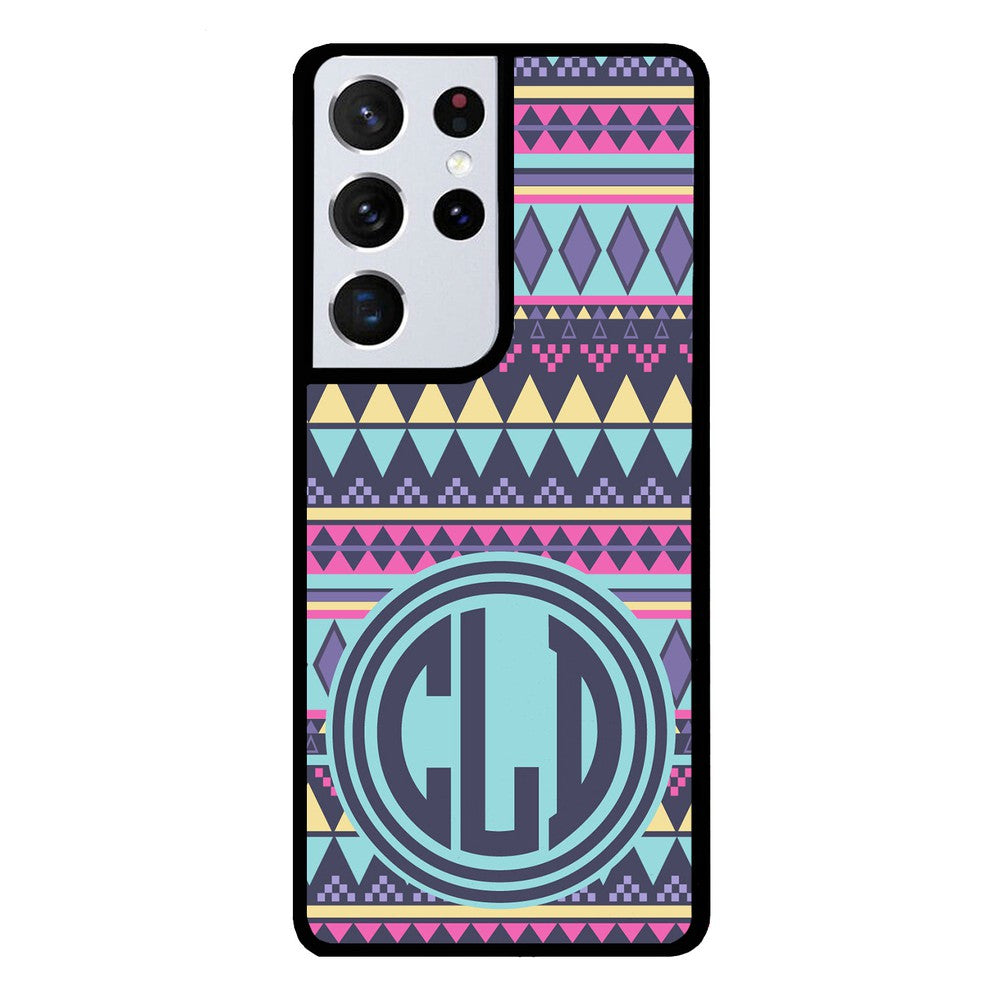 Tribal Monogram Purple Blue Yellow | Samsung Phone Case