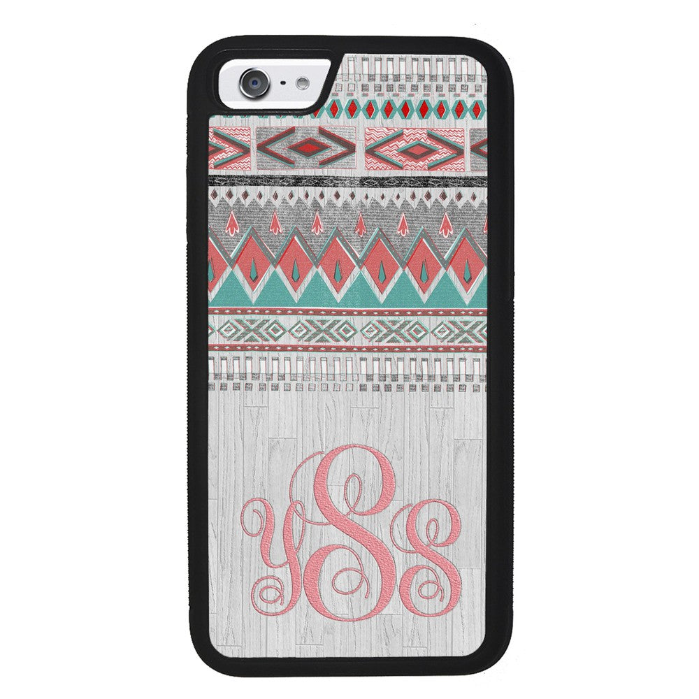 Pink and Green Tribal Wood Monogram | Apple iPhone Case