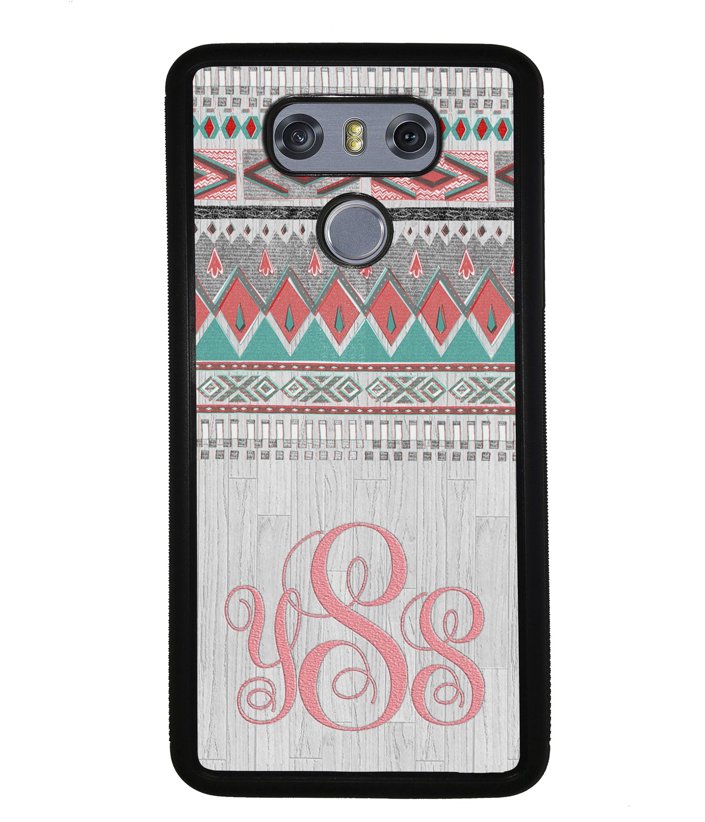Pink and Green Tribal Wood Monogram | LG Phone Case