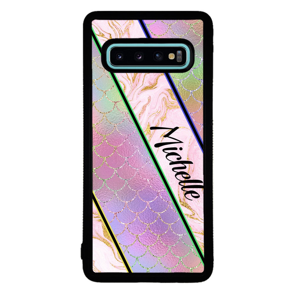 Unicorn Mermaid Scale Pink Marble Personalized | Samsung Phone Case