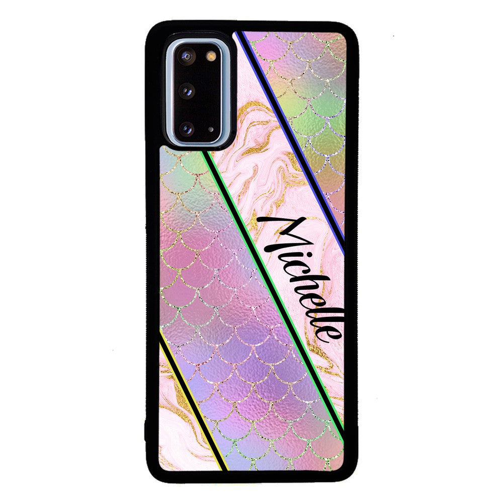 Unicorn Mermaid Scale Pink Marble Personalized | Samsung Phone Case