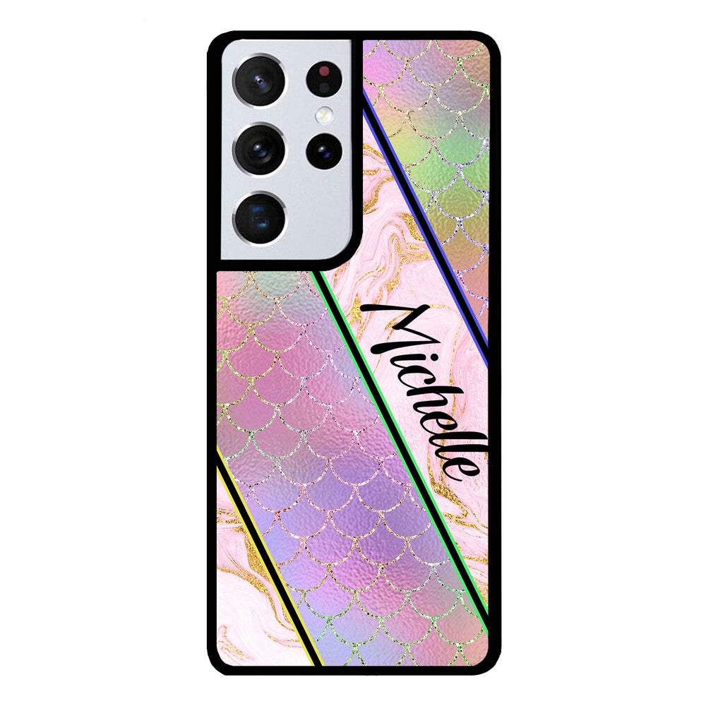 Unicorn Mermaid Scale Pink Marble Personalized | Samsung Phone Case