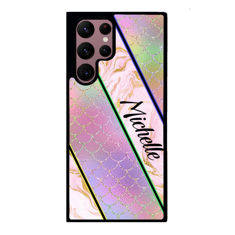 Unicorn Mermaid Scale Pink Marble Personalized | Samsung Phone Case