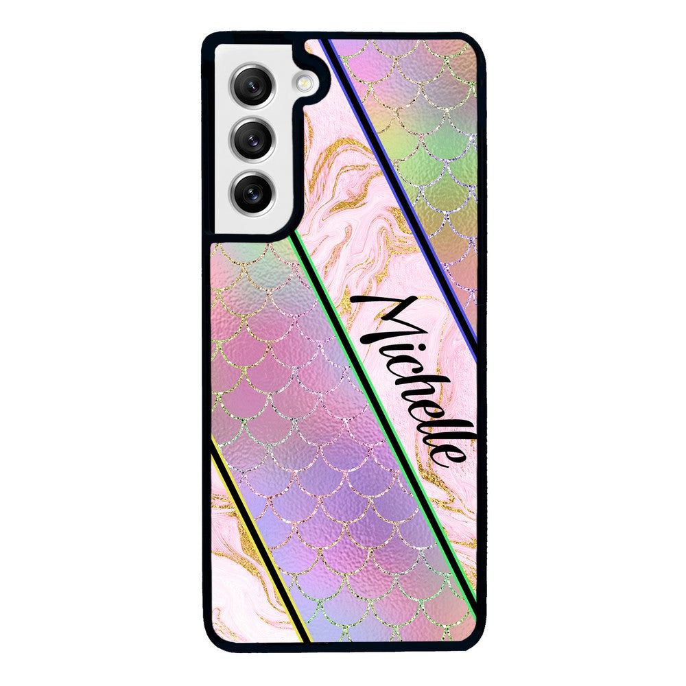 Unicorn Mermaid Scale Pink Marble Personalized | Samsung Phone Case