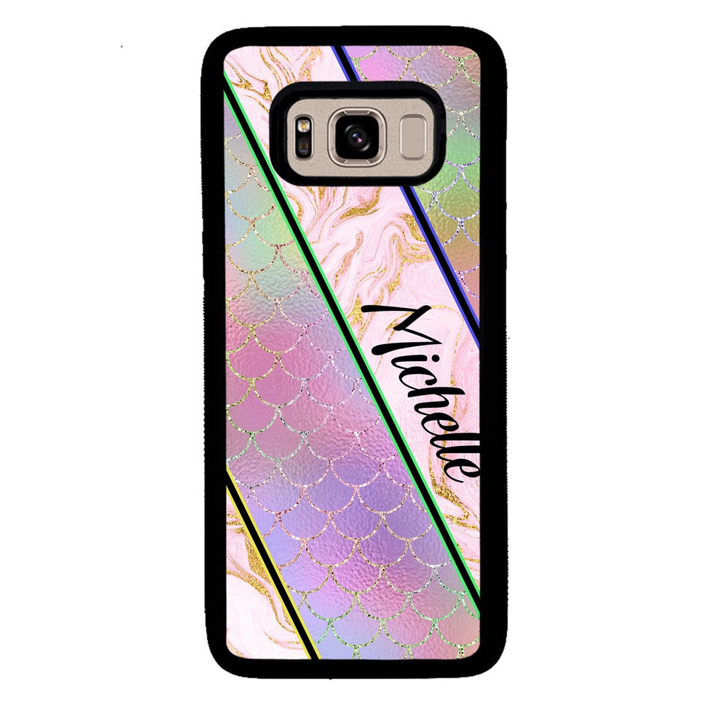 Unicorn Mermaid Scale Pink Marble Personalized | Samsung Phone Case