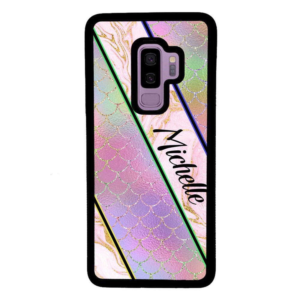 Unicorn Mermaid Scale Pink Marble Personalized | Samsung Phone Case