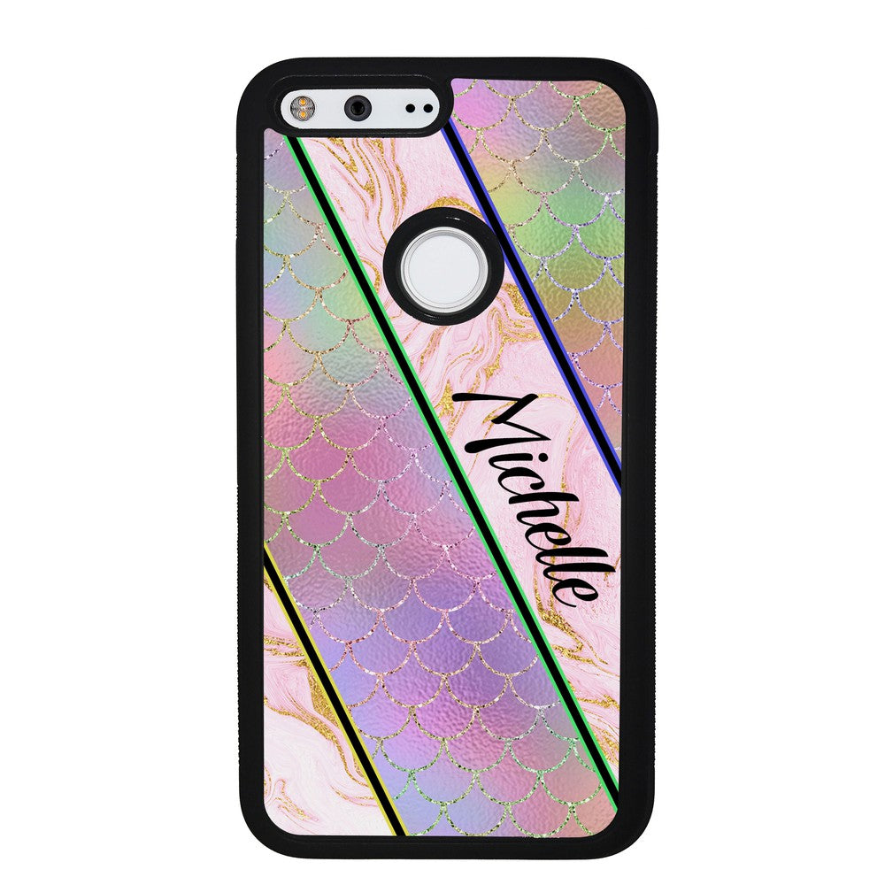 Unicorn Mermaid Scale Pink Marble Personalized | Google Phone Case