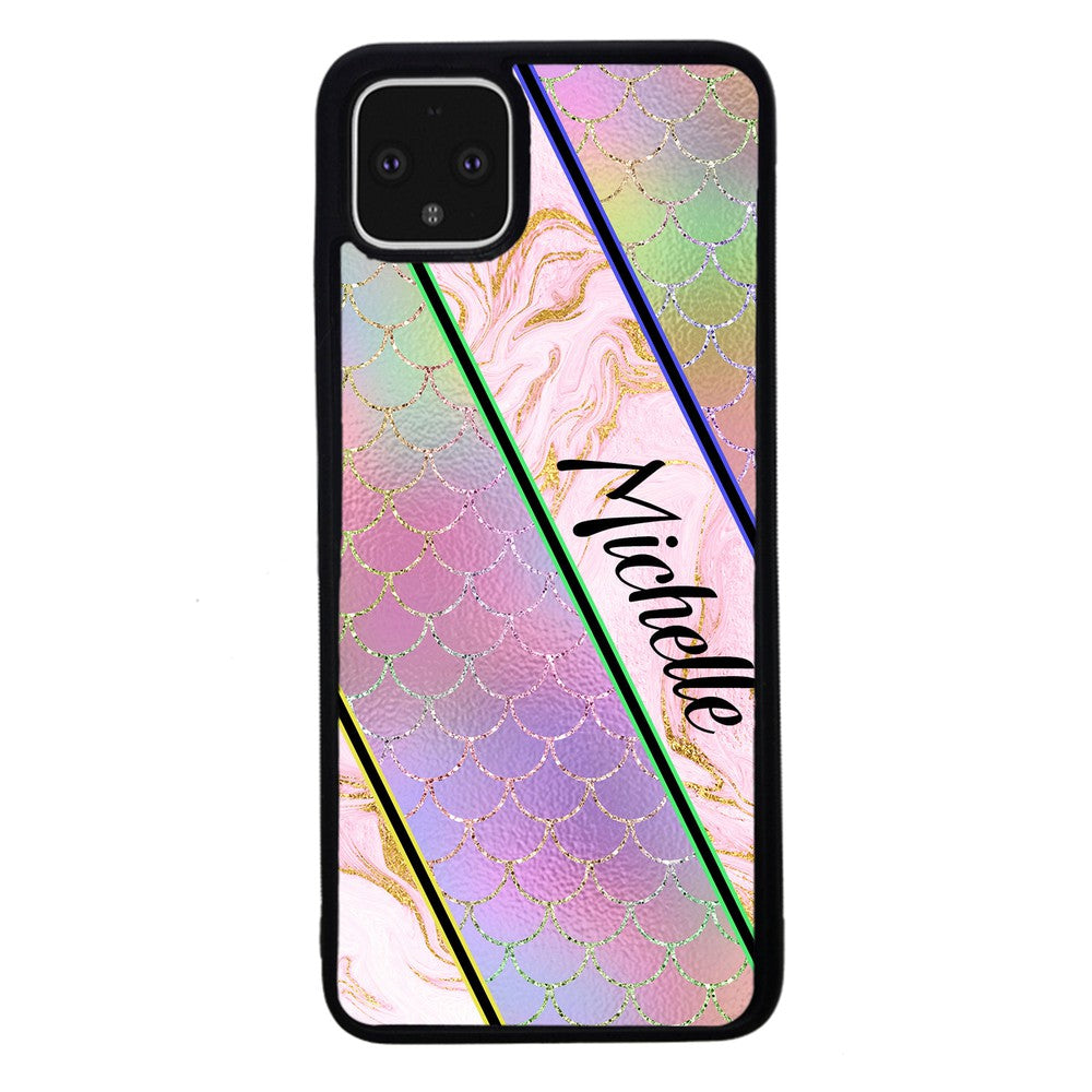 Unicorn Mermaid Scale Pink Marble Personalized | Google Phone Case