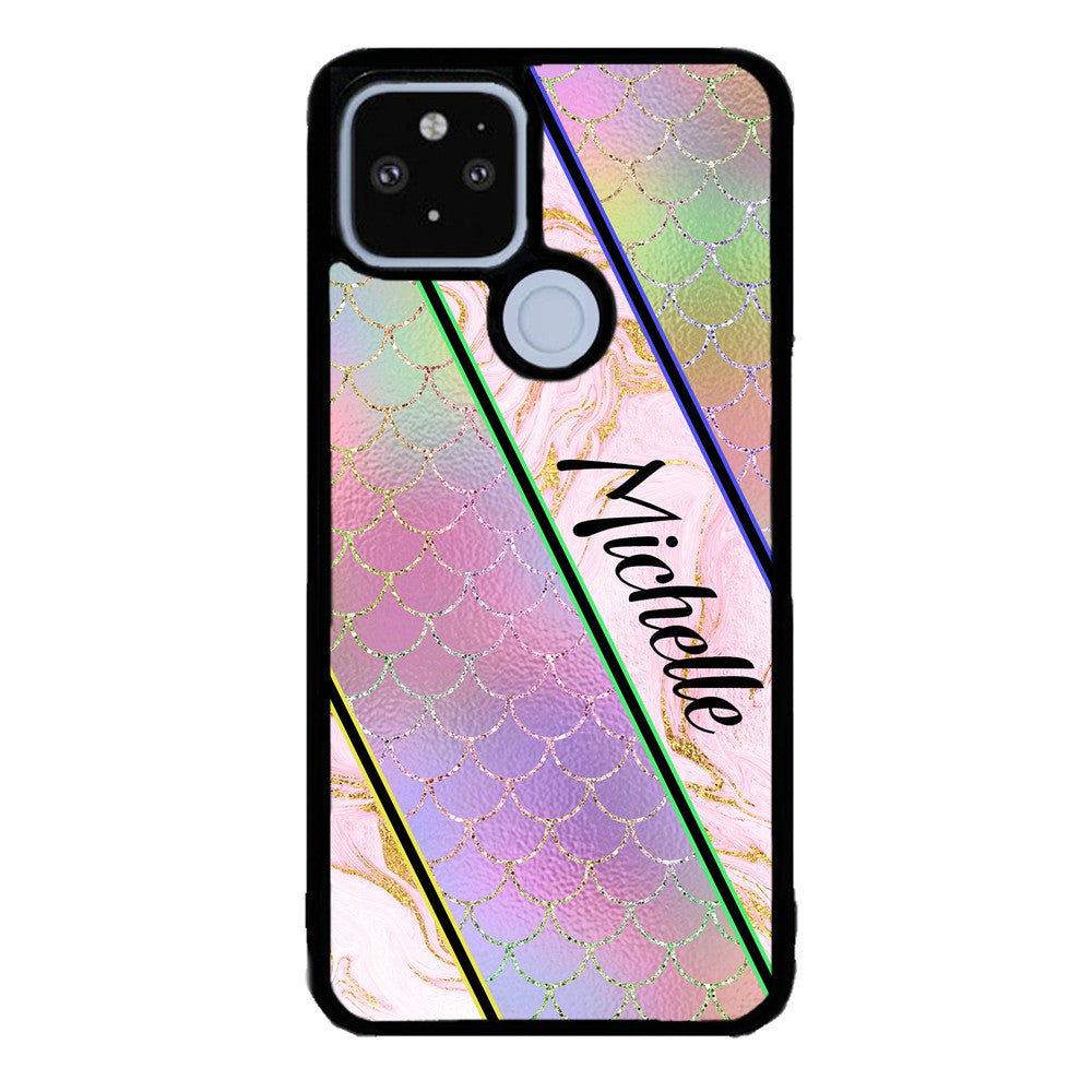 Unicorn Mermaid Scale Pink Marble Personalized | Google Phone Case