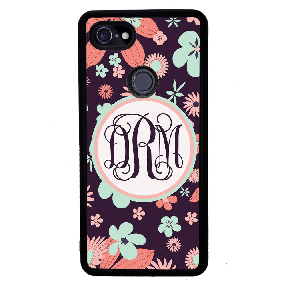 Vintage Flowers Purple Script Monogram | Google Phone Case