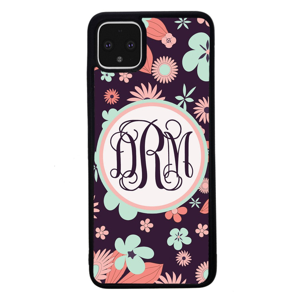 Vintage Flowers Purple Script Monogram | Google Phone Case