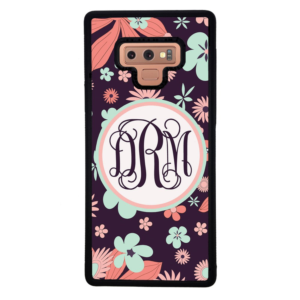 Vintage Flowers Purple Script Monogram | Samsung Phone Case