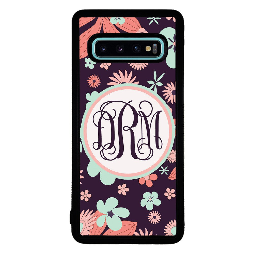 Vintage Flowers Purple Script Monogram | Samsung Phone Case