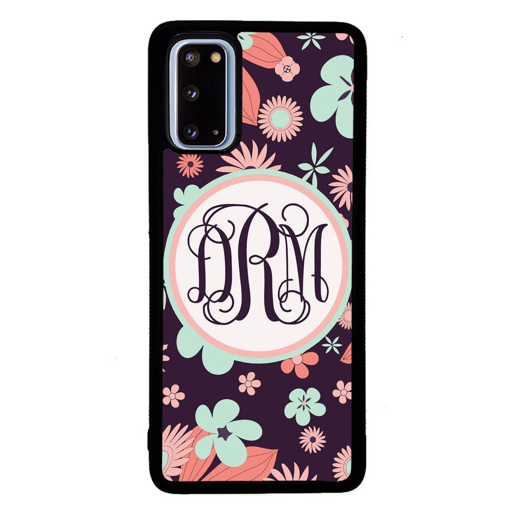 Vintage Flowers Purple Script Monogram | Samsung Phone Case