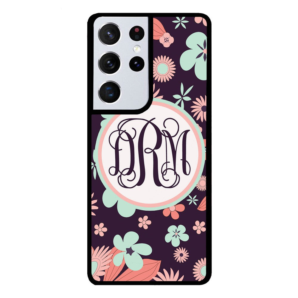 Vintage Flowers Purple Script Monogram | Samsung Phone Case