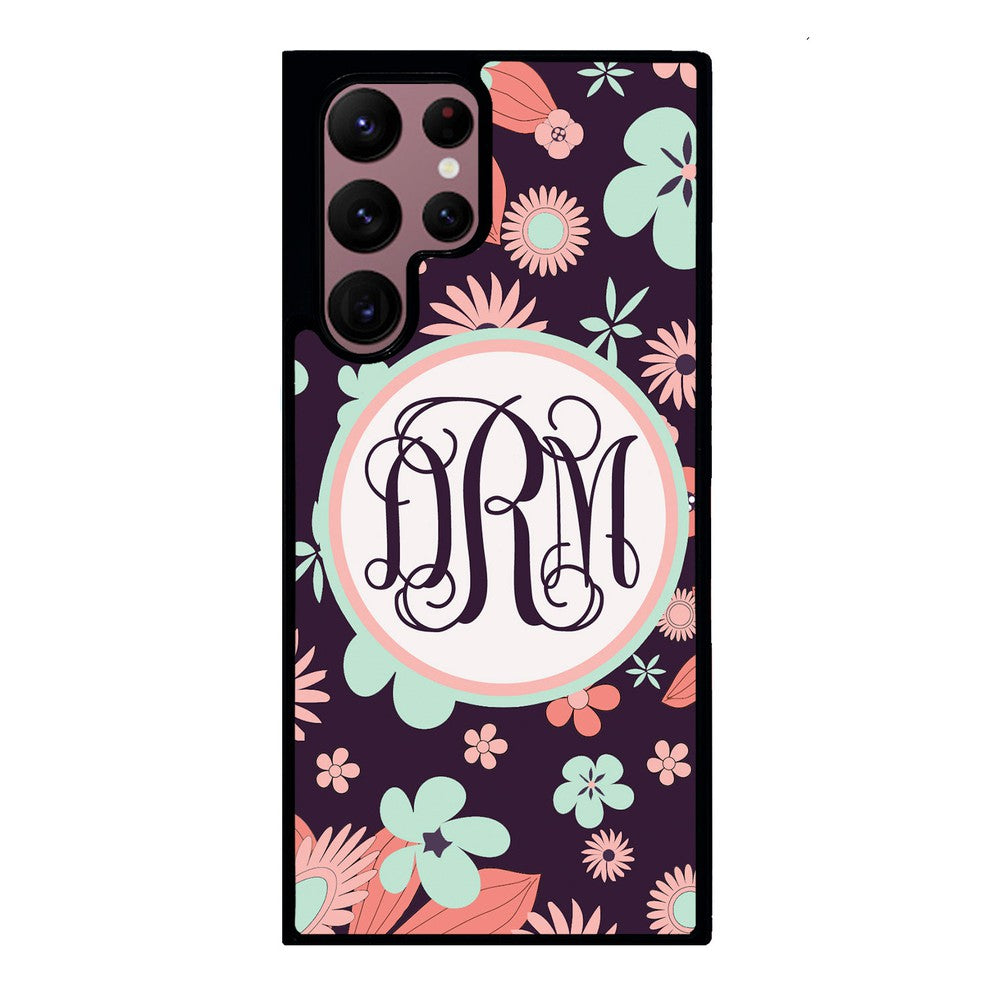 Vintage Flowers Purple Script Monogram | Samsung Phone Case
