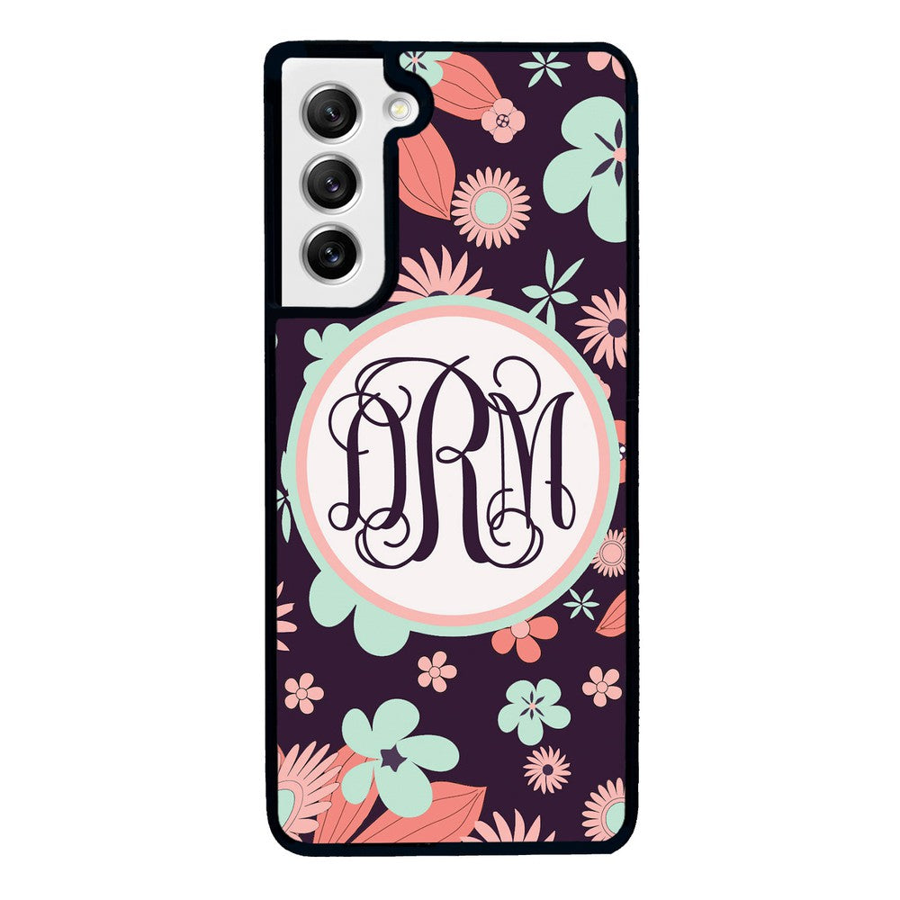 Vintage Flowers Purple Script Monogram | Samsung Phone Case