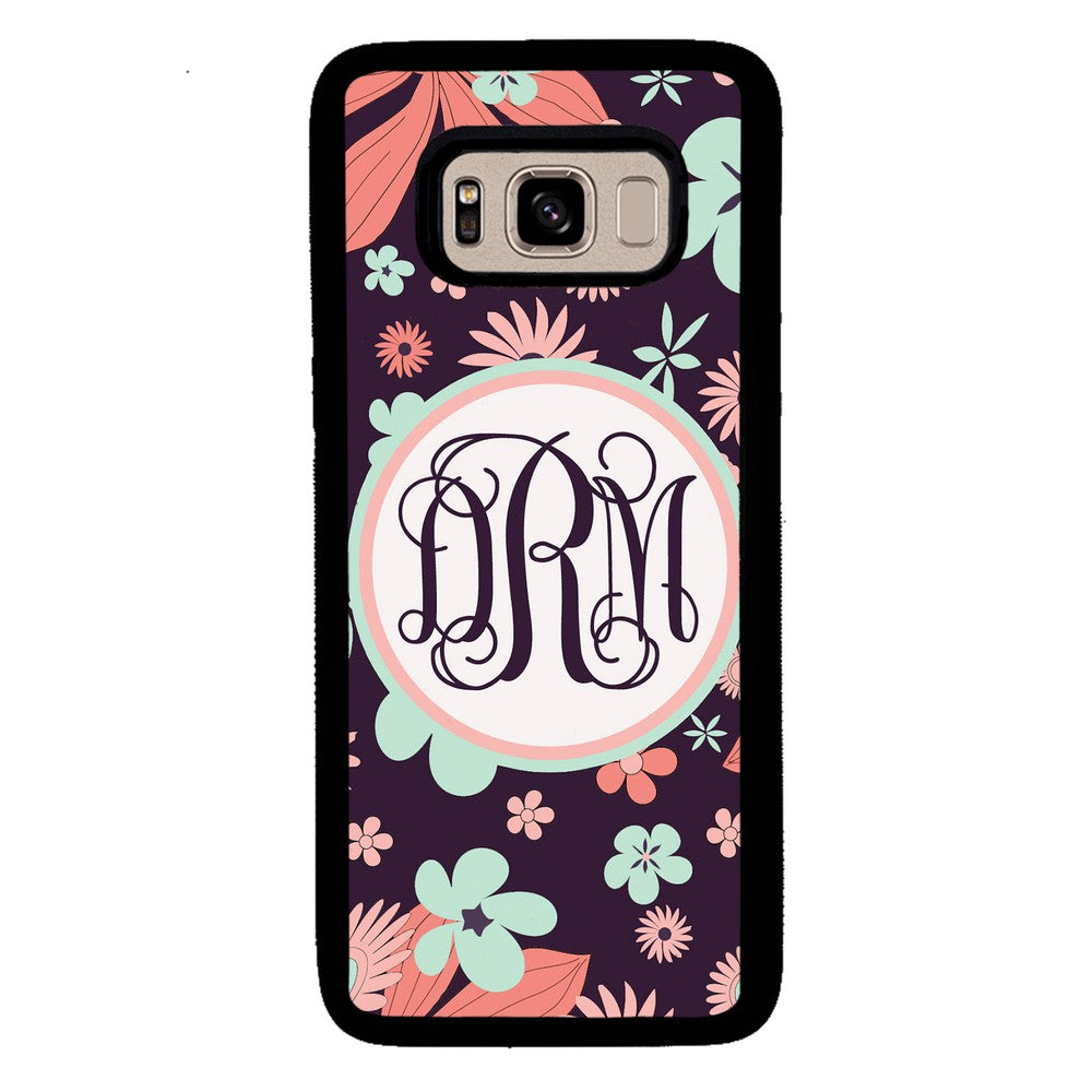 Vintage Flowers Purple Script Monogram | Samsung Phone Case
