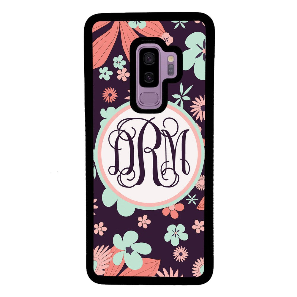 Vintage Flowers Purple Script Monogram | Samsung Phone Case