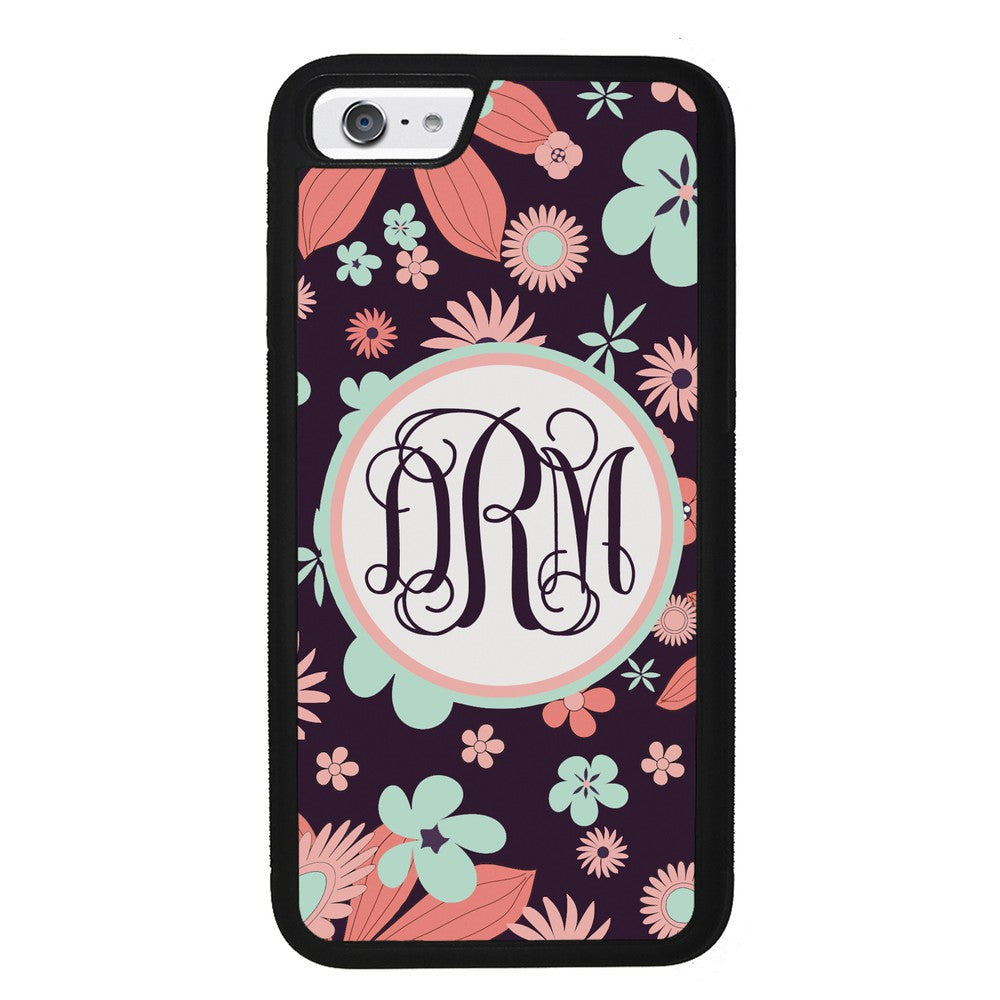 Vintage Flowers Purple Script Monogram | Apple iPhone Case