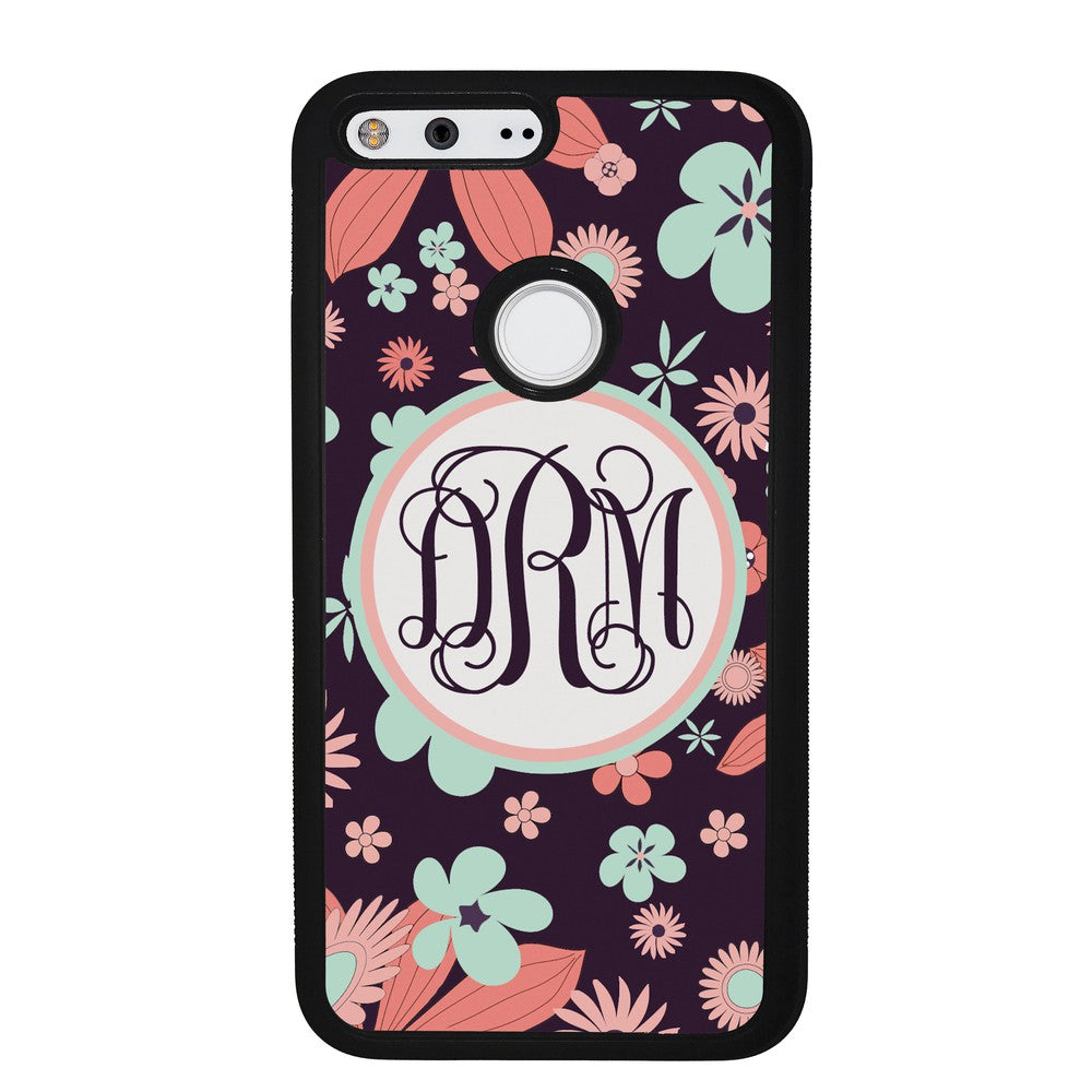 Vintage Flowers Purple Script Monogram | Google Phone Case