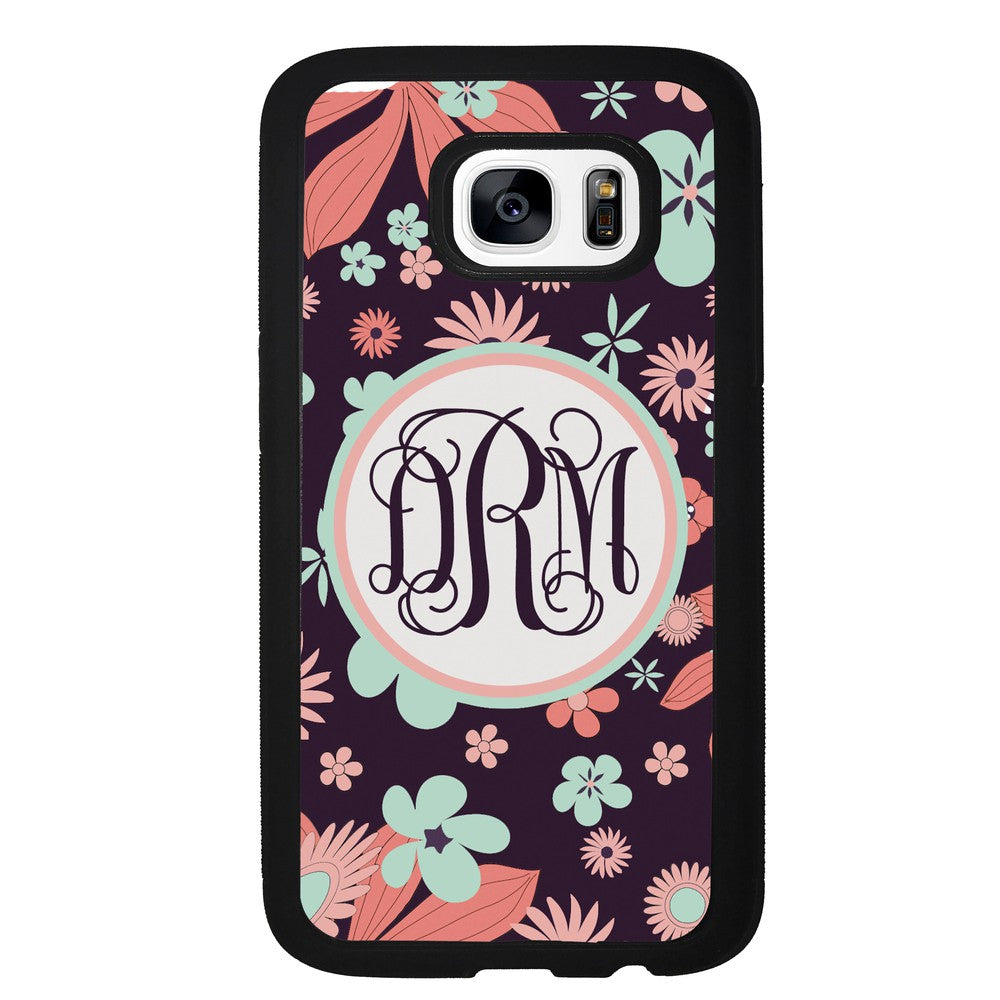 Vintage Flowers Purple Script Monogram | Samsung Phone Case