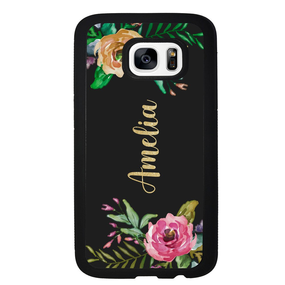 Vintage Flowers Golden Personalization | Samsung Phone Case