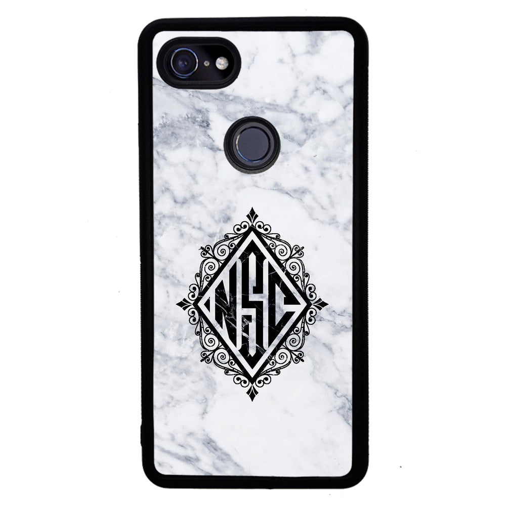White Marble Diamond Monogram | Google Phone Case