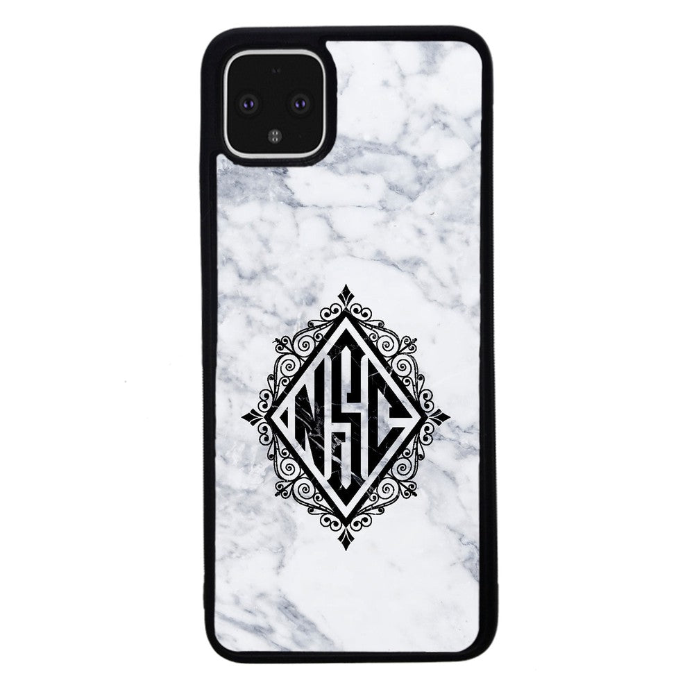 White Marble Diamond Monogram | Google Phone Case