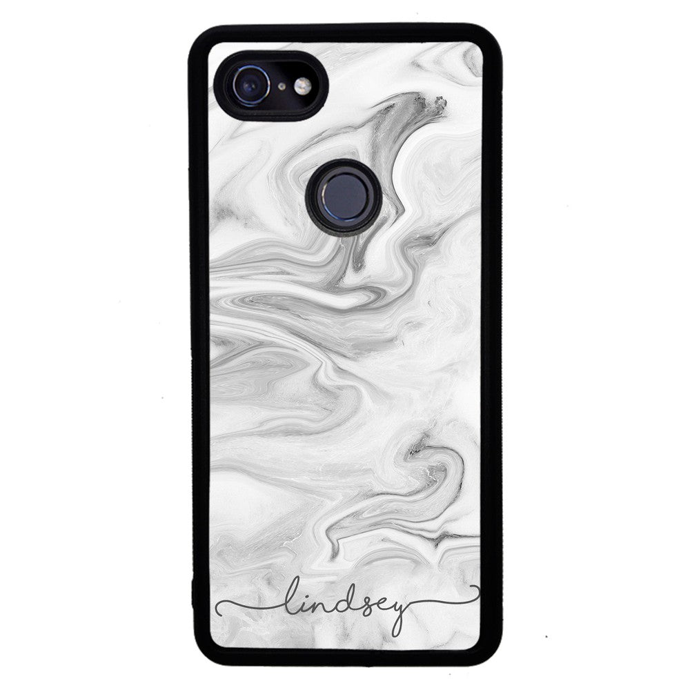 White Marble Script Personalized | Google Phone Case