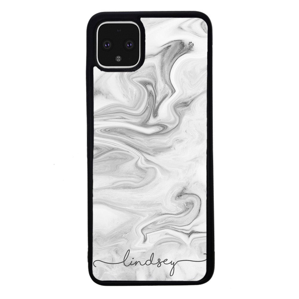 White Marble Script Personalized | Google Phone Case