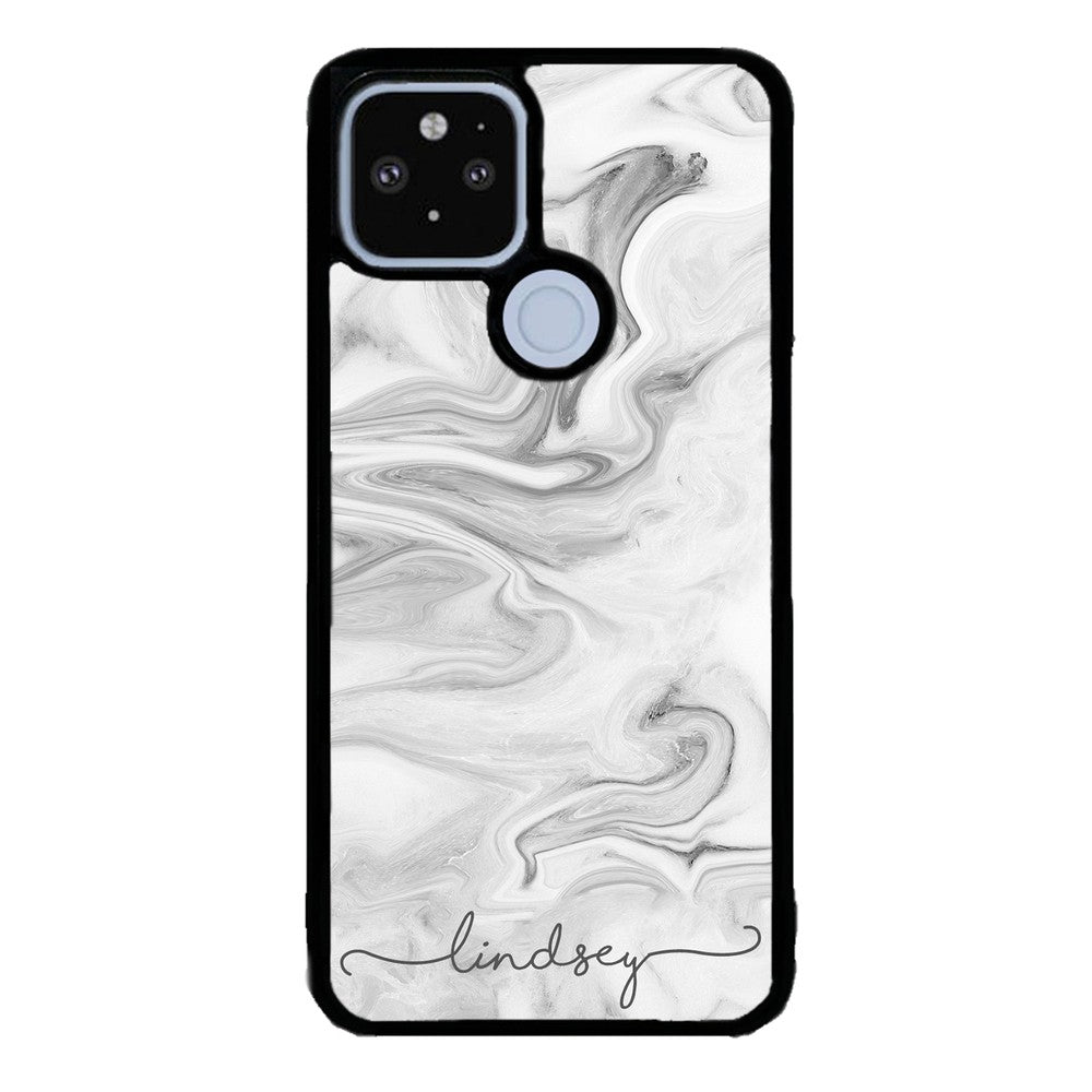 White Marble Script Personalized | Google Phone Case
