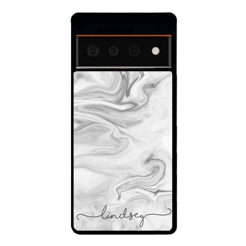 White Marble Script Personalized | Google Phone Case