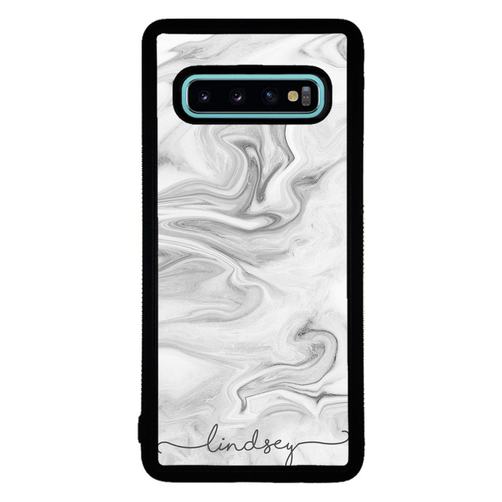 White Marble Script Personalized | Samsung Phone Case