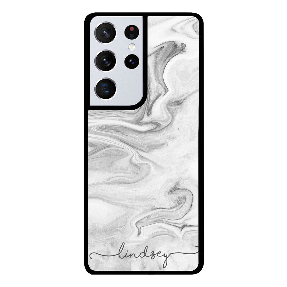 White Marble Script Personalized | Samsung Phone Case