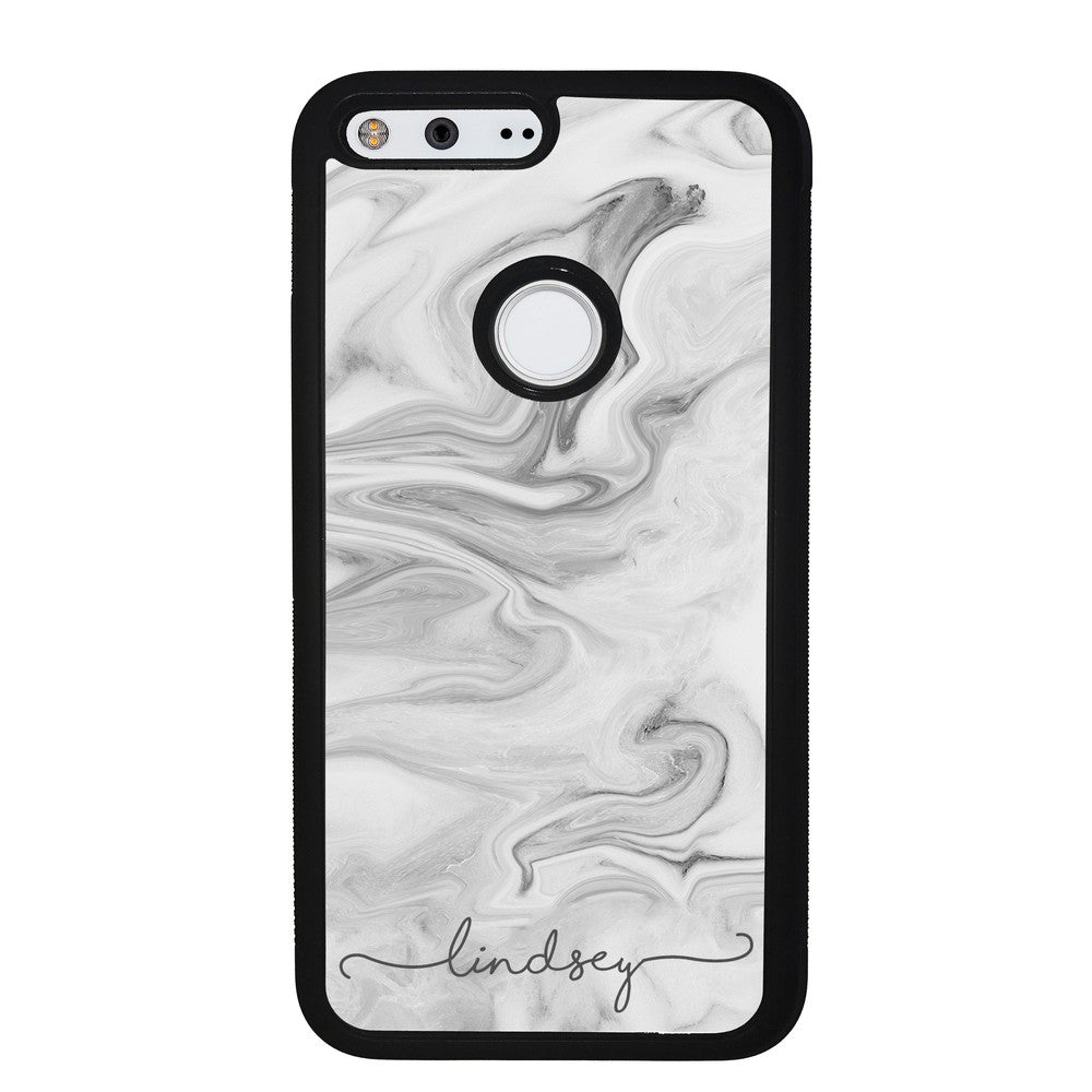 White Marble Script Personalized | Google Phone Case
