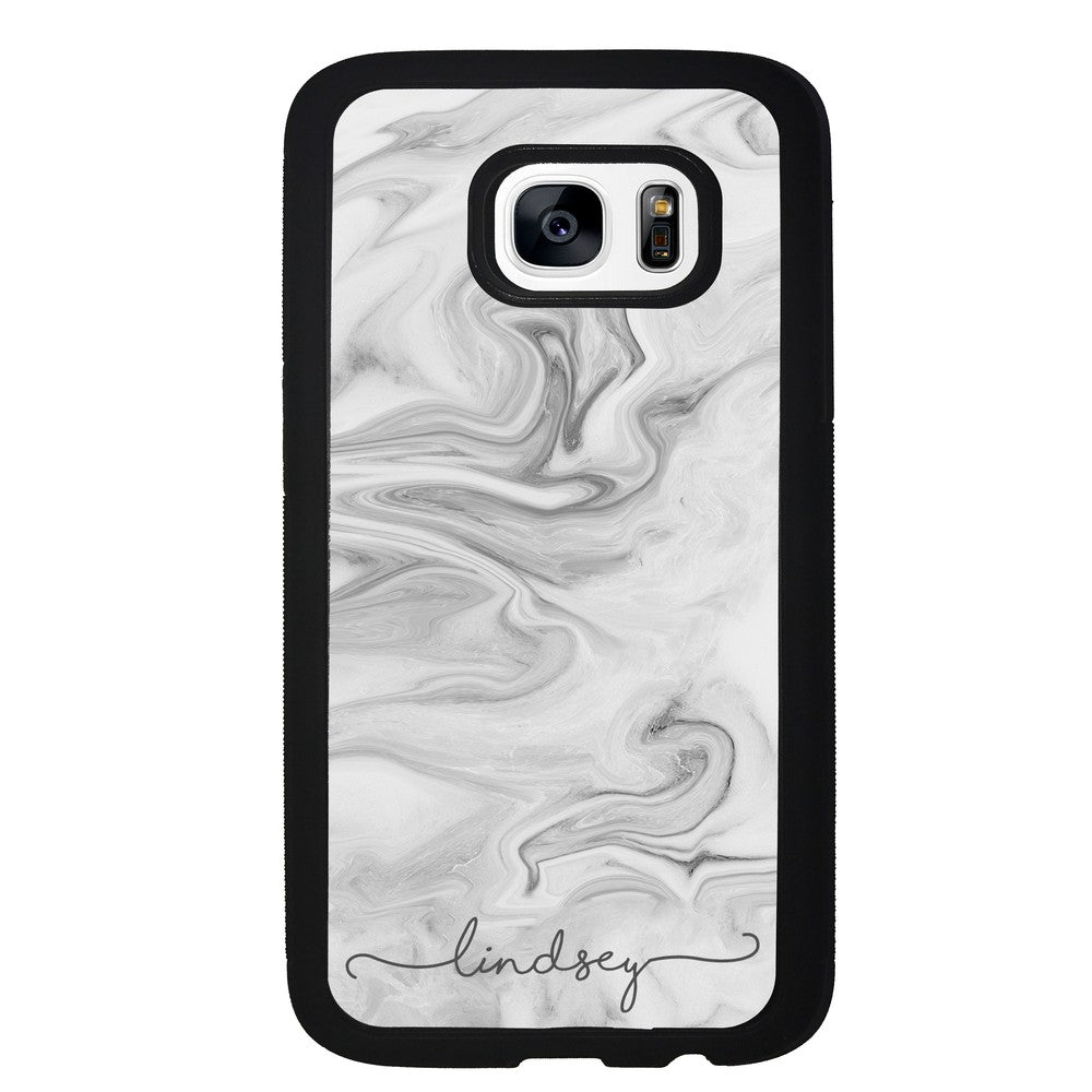 White Marble Script Personalized | Samsung Phone Case
